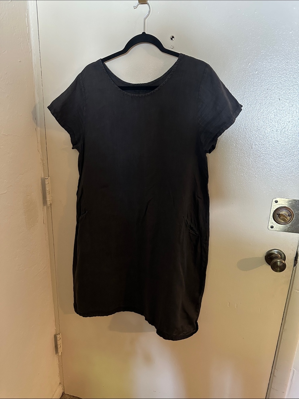 CP SHADES Woven Linen Black Shift Dress Women's M Round Neck Short Sleeve